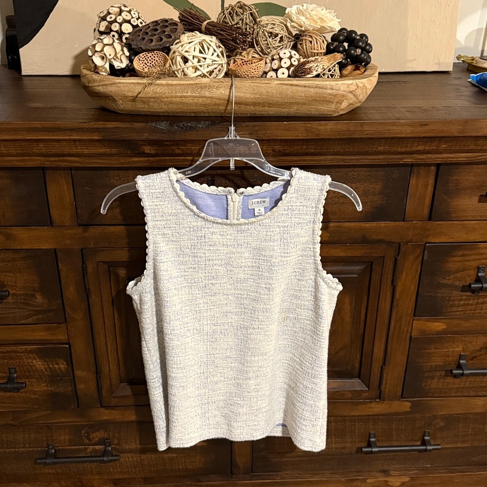 J. Crew Textured Top in Cream and Blue